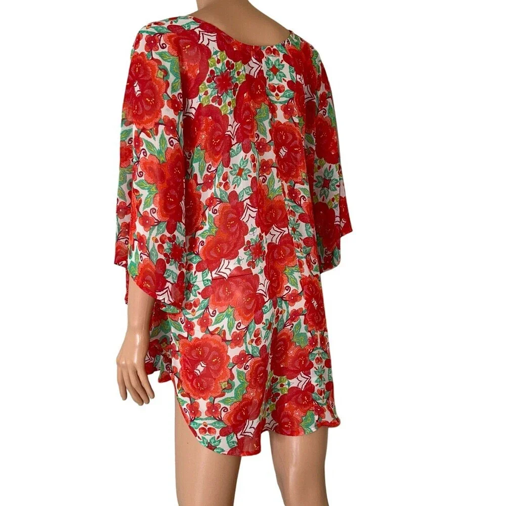 Show me Your MuMu top blouse swimsuit coverup Tropical high low lightweight SZ M